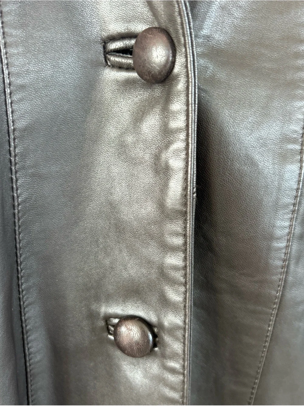 Vintage Leather Coat Womens M Brown Lamb Leather Fur Trim Hood Made Canada Long - Picture 15 of 15